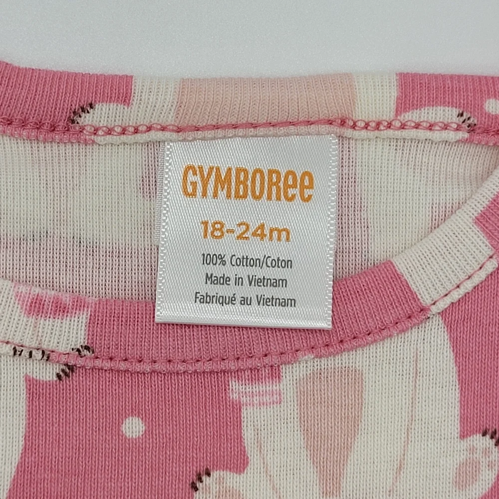 Gymboree Dress Pink Bear Print Long Sleeve Ruffle Stretch Cotton Sz 18-24mo NEW